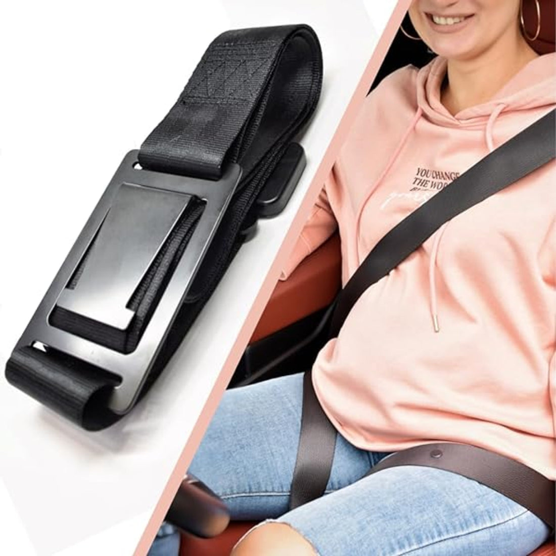Happy Bump Strap Pregnancy Seat Belt Adjuster - Maternity Car Travel Comfort Positioner (Black)